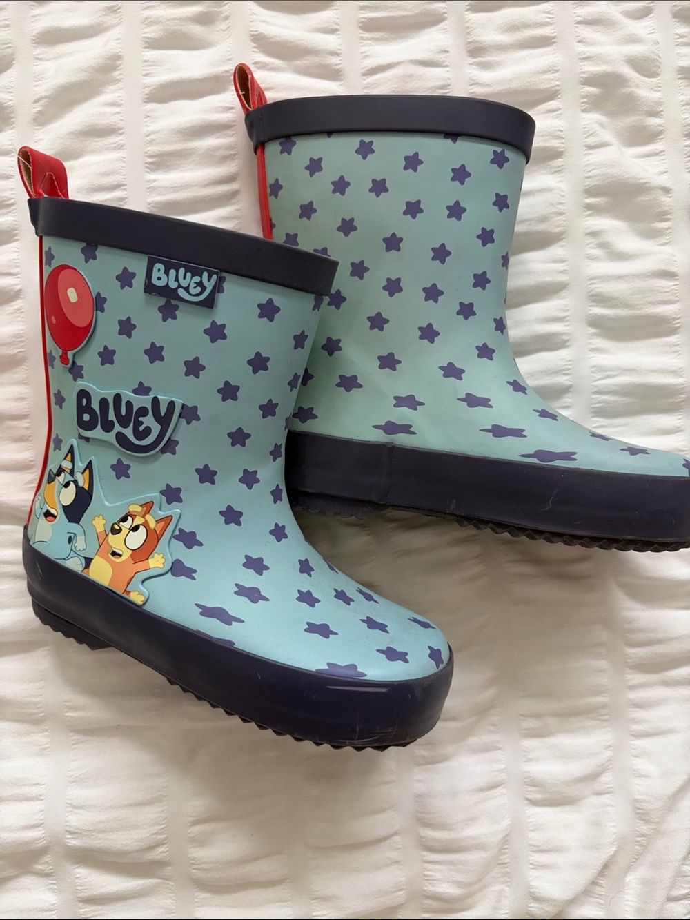 Bluey Kids' Light Blue Star Rain Boots in Navy/ Red Trim. Size 5/6 for Babies.